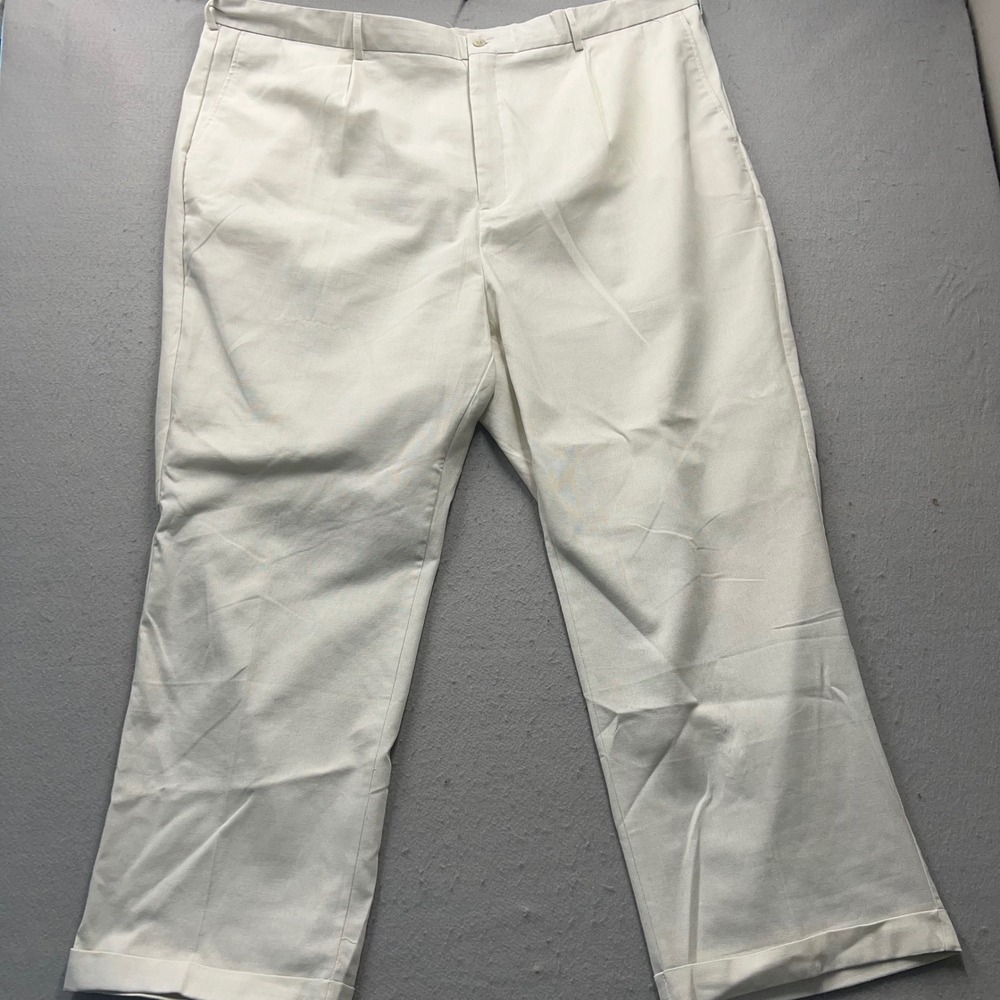 Trust Mens Pleated Linen Blend Trousers Off White Cuffed Dress Pants W50 L30